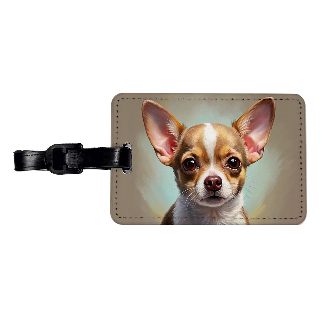 Chihuahua Dog Illustration Travel Faux Leather Luggage Tag