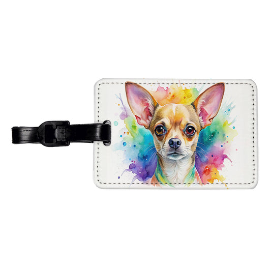 Chihuahua Dog Watercolor Style Travel Faux Leather Luggage Tag