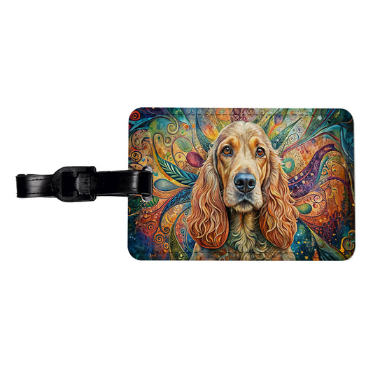 Cocker Spaniel Dog Bohemian Art Travel Faux Leather Luggage Tag