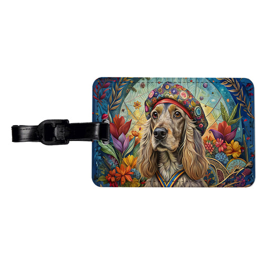Cocker Spaniel Dog French Bohemian Art Travel Faux Leather Luggage Tag