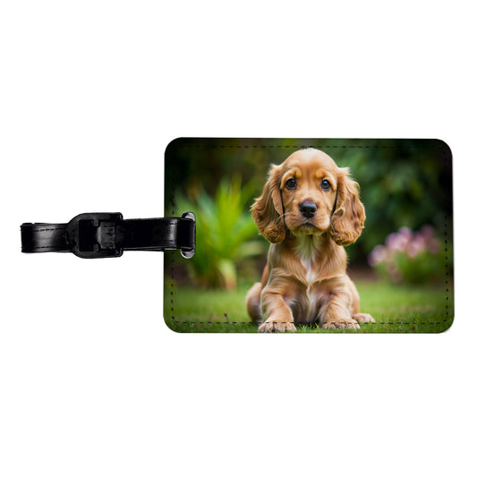 Cocker Spaniel Dog Puppy Photo Travel Faux Leather Luggage Tag