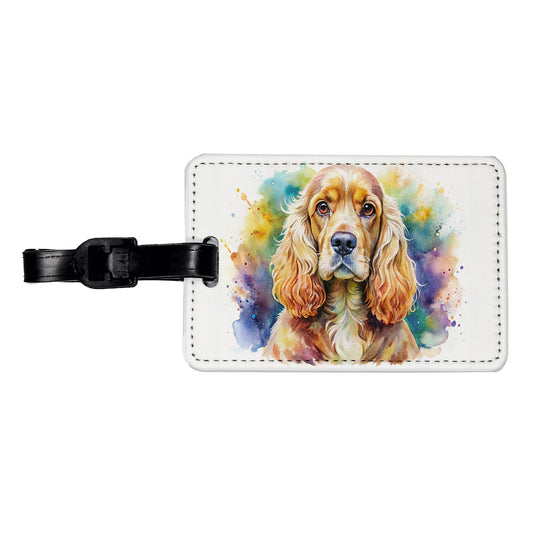 Cocker Spaniel Dog Watercolor Style Travel Faux Leather Luggage Tag
