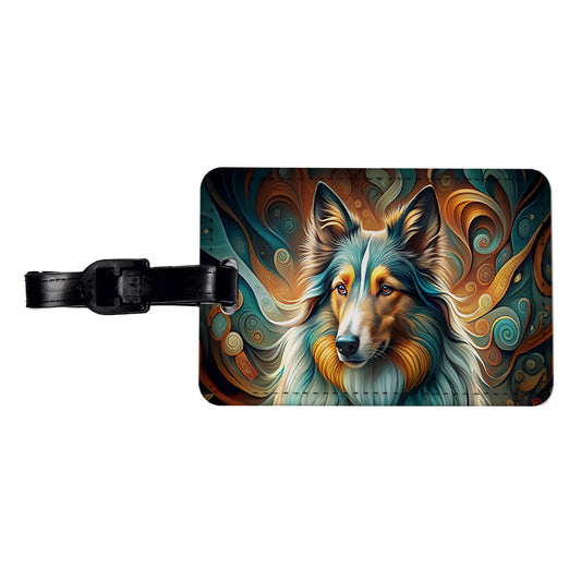 Collie Dog Abstract Stylized Art Travel Faux Leather Luggage Tag