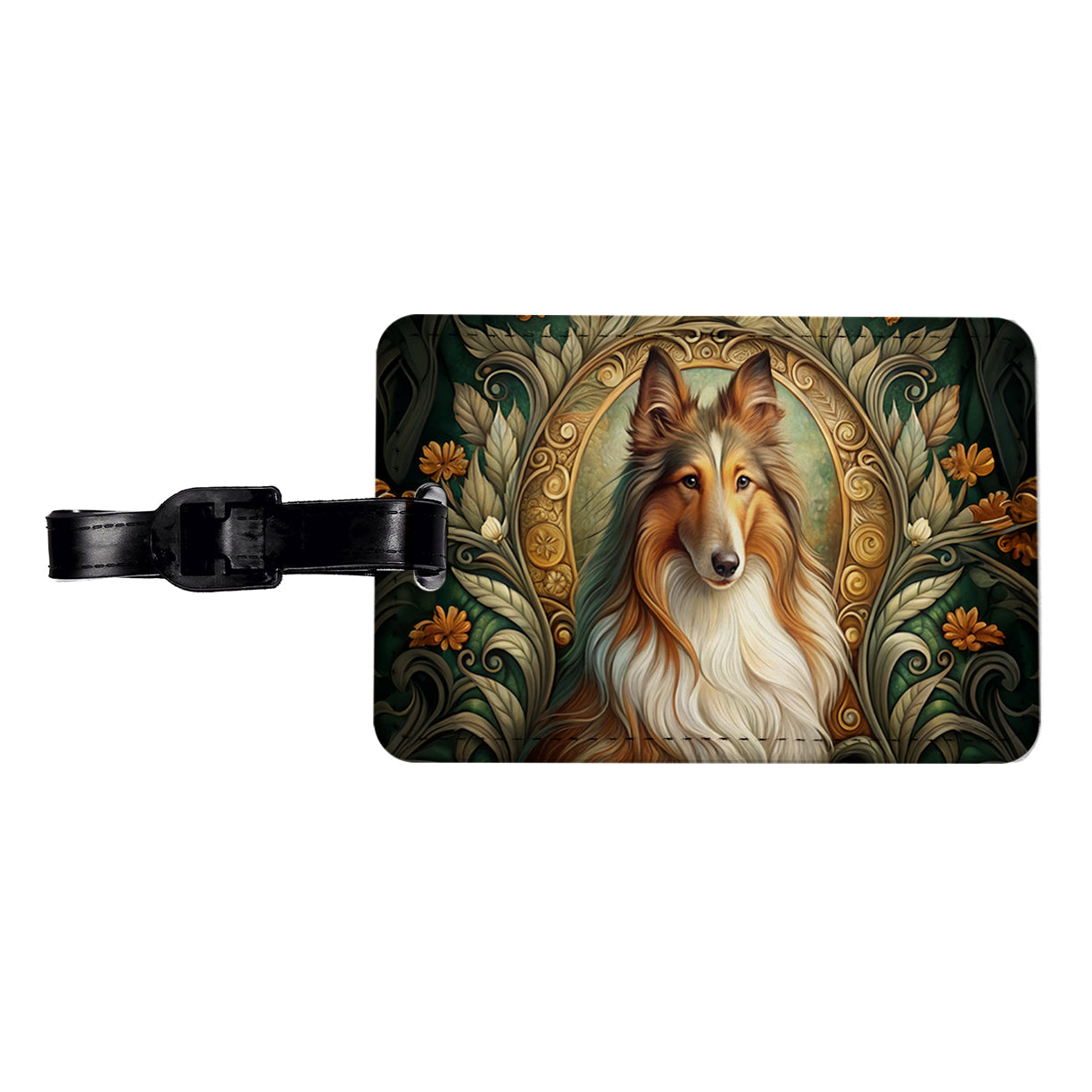 Collie Dog Art Nouveau Travel Faux Leather Luggage Tag