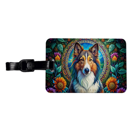 Collie Dog Bohemian Art Travel Faux Leather Luggage Tag