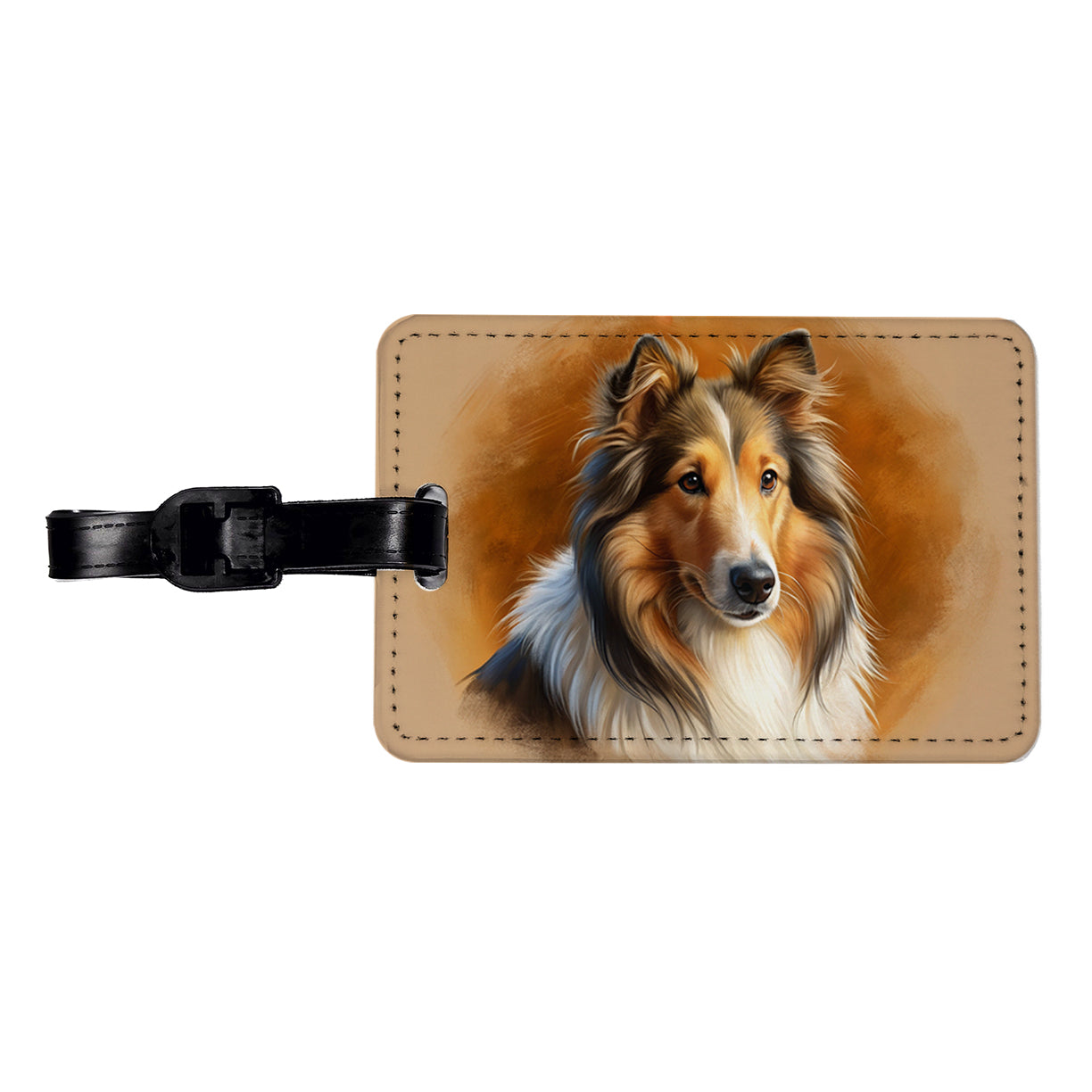 Collie Dog Illustration Travel Faux Leather Luggage Tag