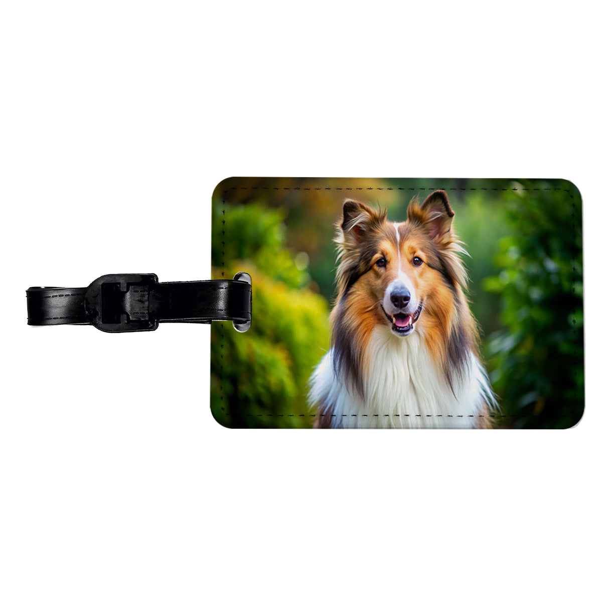 Collie Dog Photo Travel Faux Leather Luggage Tag