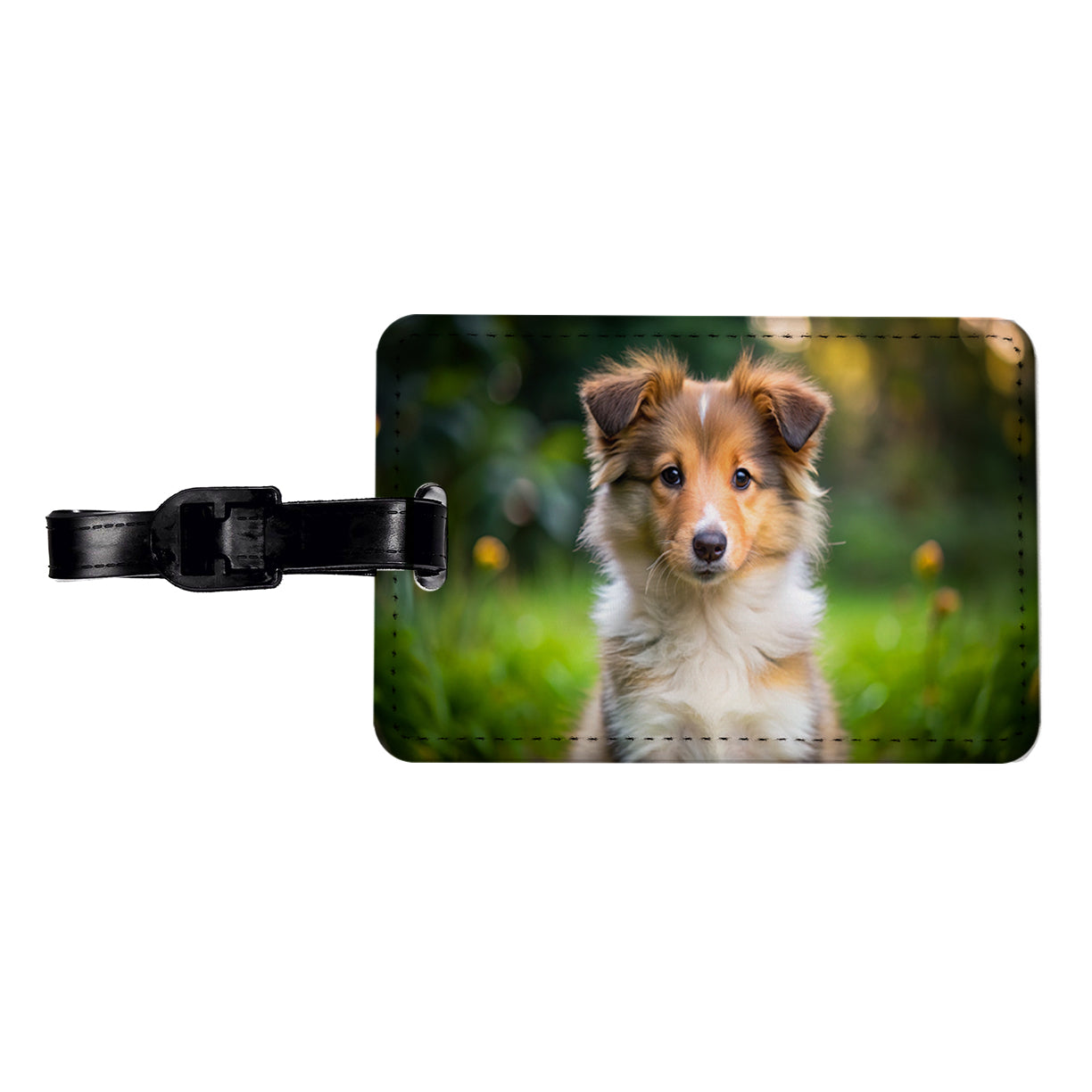Collie Dog Puppy Photo Travel Faux Leather Luggage Tag