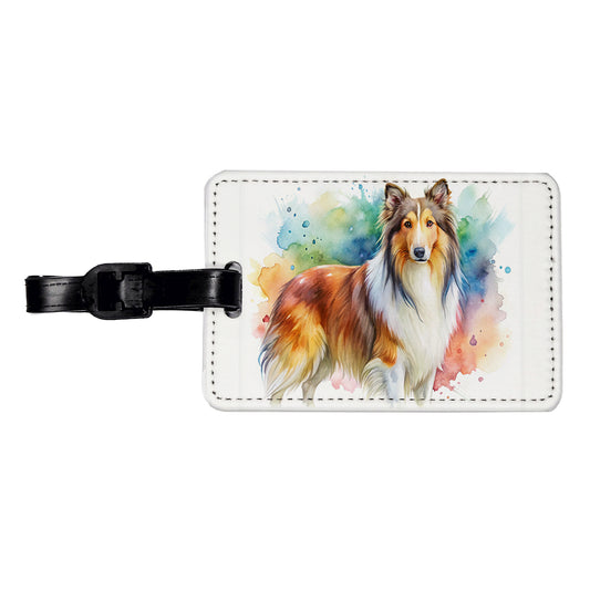 Collie Dog Watercolor Style Travel Faux Leather Luggage Tag
