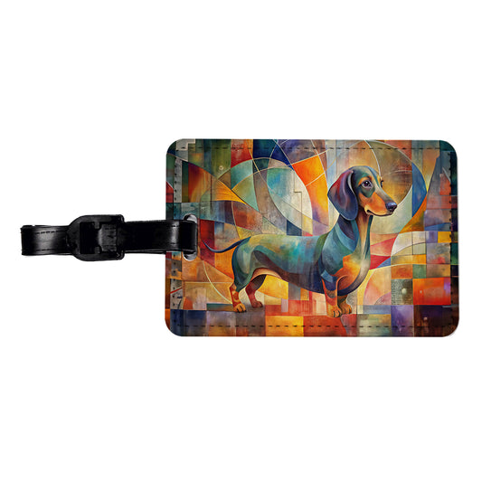 Dachshund Dog Abstract Art Travel Faux Leather Luggage Tag