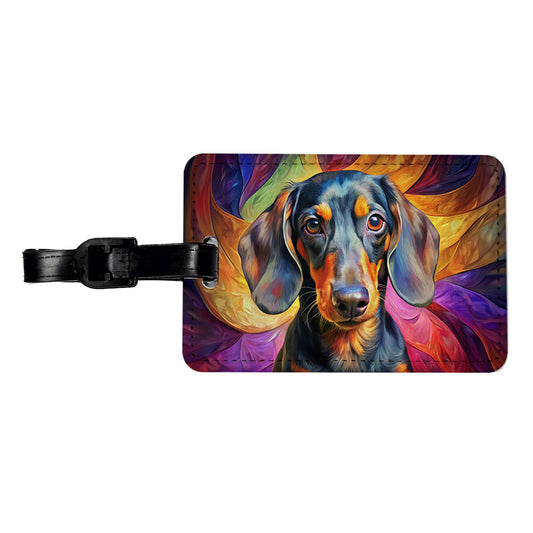 Dachshund Dog Expressionism Art Travel Faux Leather Luggage Tag