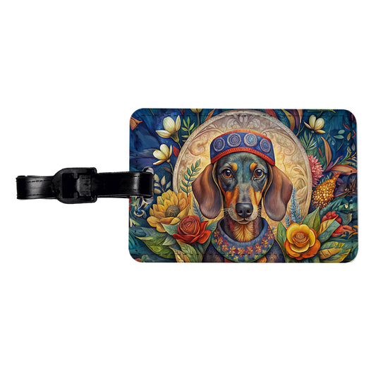 Dachshund Dog French Bohemian Art Travel Faux Leather Luggage Tag
