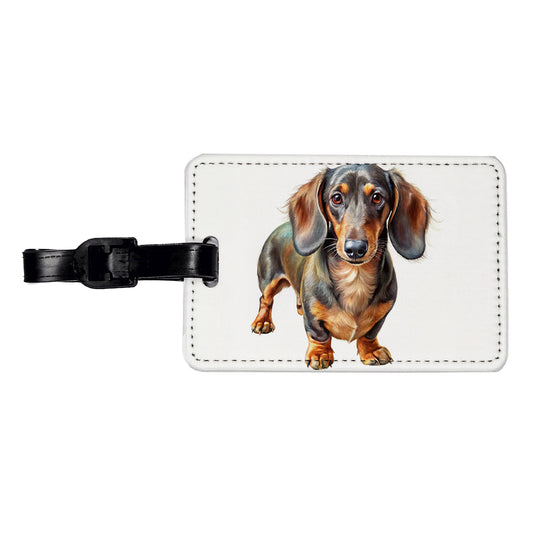 Dachshund Dog Illustration Travel Faux Leather Luggage Tag