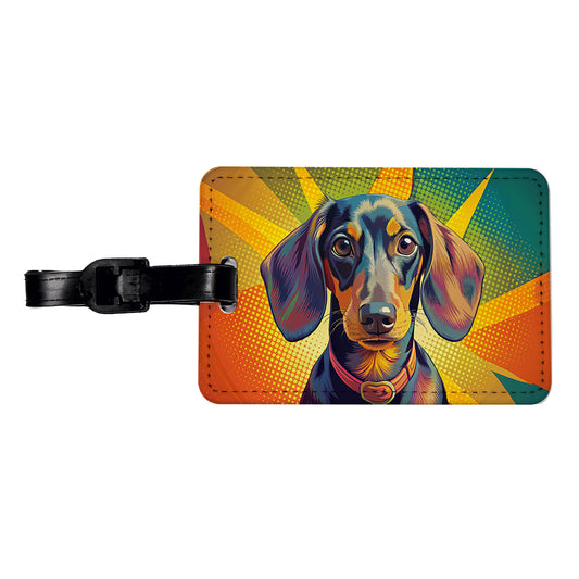 Dachshund Dog Pop Art Travel Faux Leather Luggage Tag