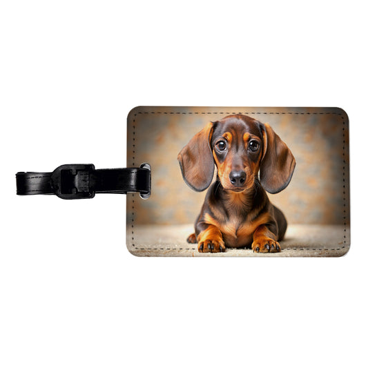 Dachshund Dog Puppy Photo Travel Faux Leather Luggage Tag