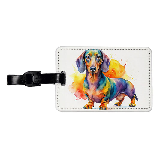 Dachshund Dog Watercolor Style Travel Faux Leather Luggage Tag