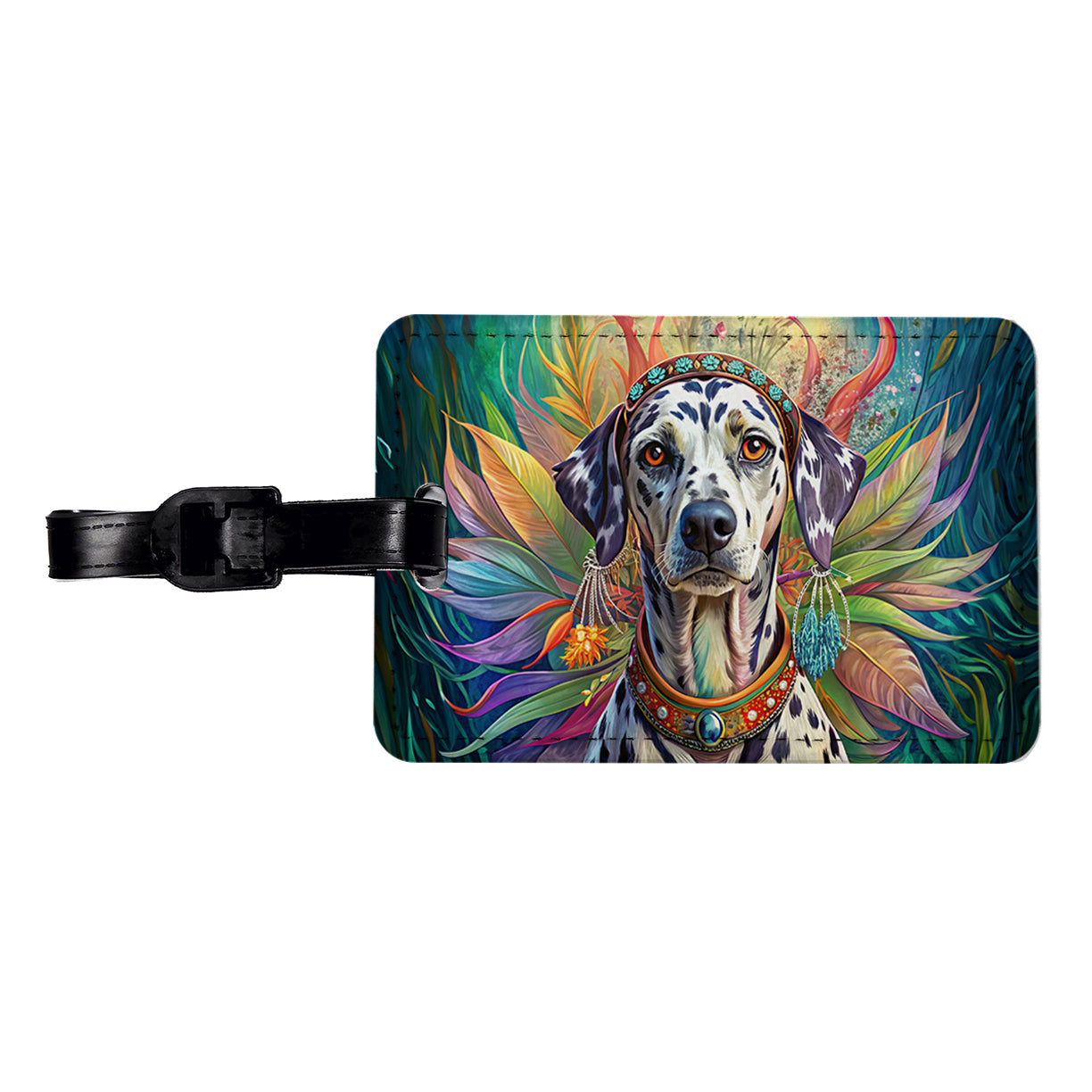 Dalmatian Dog Bohemian Art Travel Faux Leather Luggage Tag