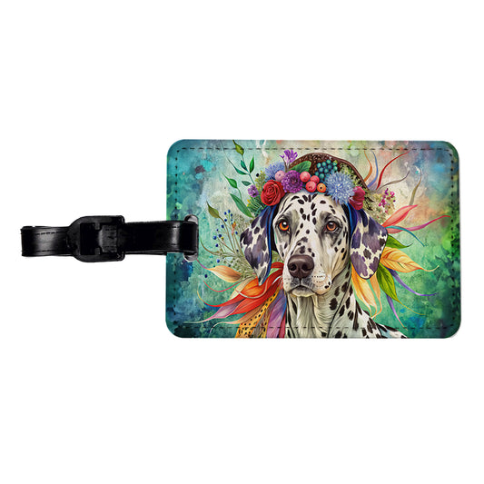 Dalmatian Dog French Bohemian Art Travel Faux Leather Luggage Tag