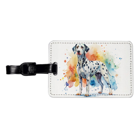 Dalmatian Dog Watercolor Style Travel Faux Leather Luggage Tag