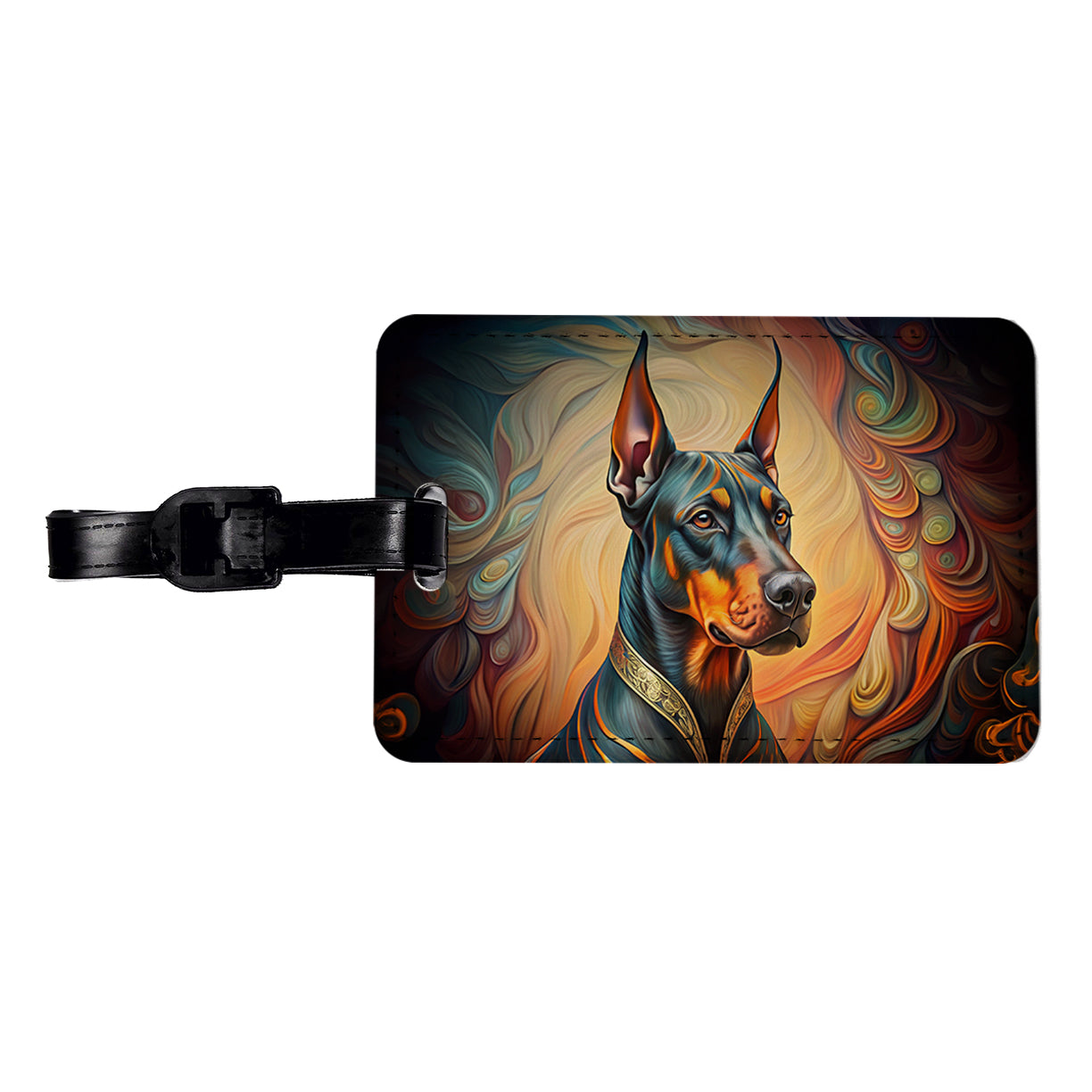 Doberman Pinscher Dog Art Nouveau Travel Faux Leather Luggage Tag
