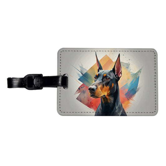 Doberman Pinscher Dog Contemporary Art Travel Faux Leather Luggage Tag