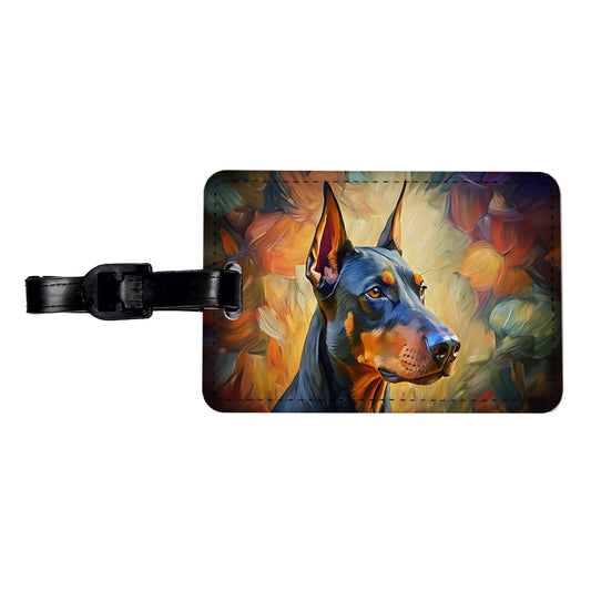 Doberman Pinscher Dog Expressionism Art Travel Faux Leather Luggage Tag