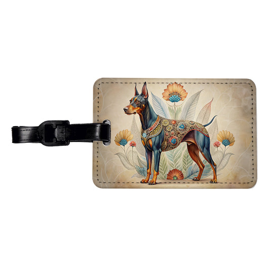 Doberman Pinscher Dog French Bohemian Art Travel Faux Leather Luggage Tag