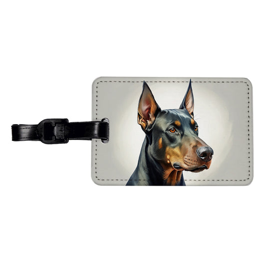 Doberman Pinscher Dog Illustration Travel Faux Leather Luggage Tag