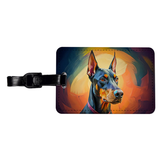 Doberman Pinscher Dog Pop Art Travel Faux Leather Luggage Tag