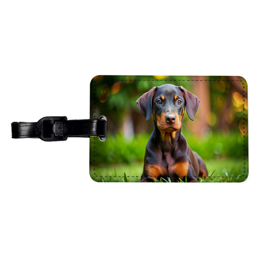 Doberman Pinscher Dog Puppy Photo Travel Faux Leather Luggage Tag