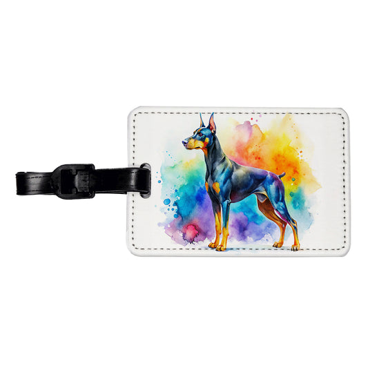 Doberman Pinscher Dog Watercolor Style Travel Faux Leather Luggage Tag