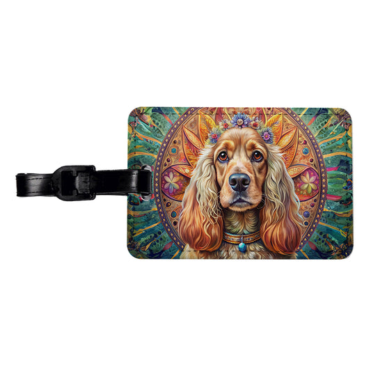 English Cocker Spaniel Dog Bohemian Art Travel Faux Leather Luggage Tag