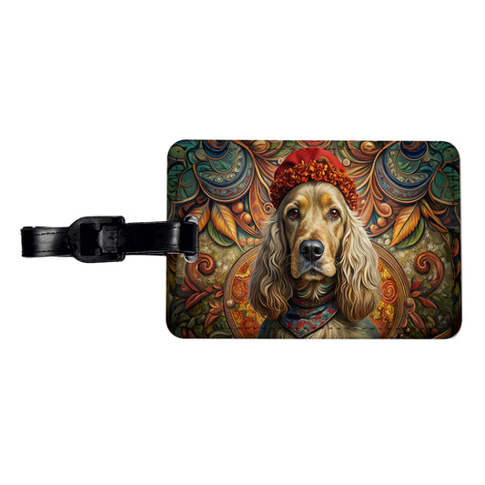 English Cocker Spaniel Dog French Bohemian Art Travel Faux Leather Luggage Tag
