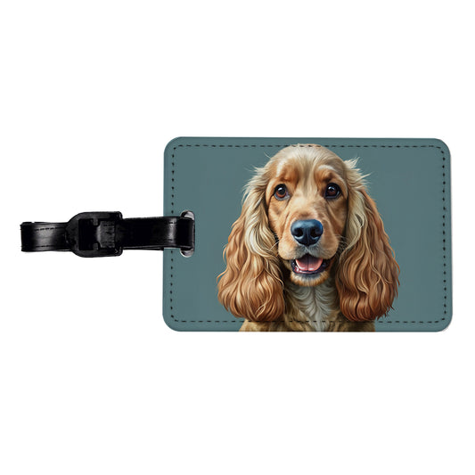English Cocker Spaniel Dog Illustration Travel Faux Leather Luggage Tag