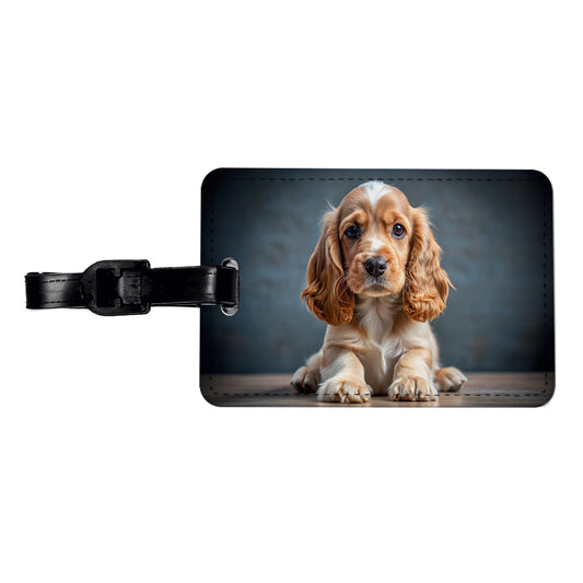 English Cocker Spaniel Dog Puppy Photo Travel Faux Leather Luggage Tag