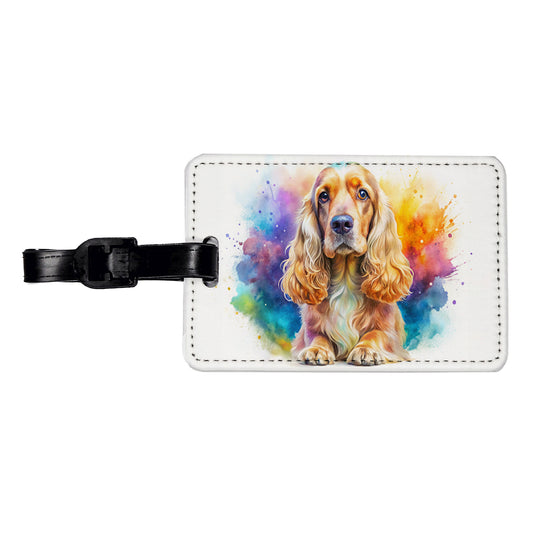 English Cocker Spaniel Dog Watercolor Style Travel Faux Leather Luggage Tag