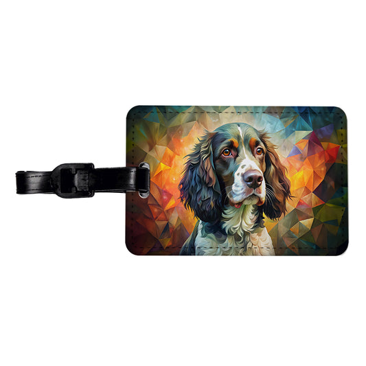 English Springer Spaniel Dog Abstract Art Travel Faux Leather Luggage Tag