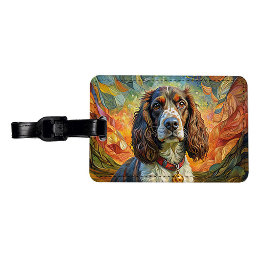 English Springer Spaniel Dog Bohemian Art Travel Faux Leather Luggage Tag