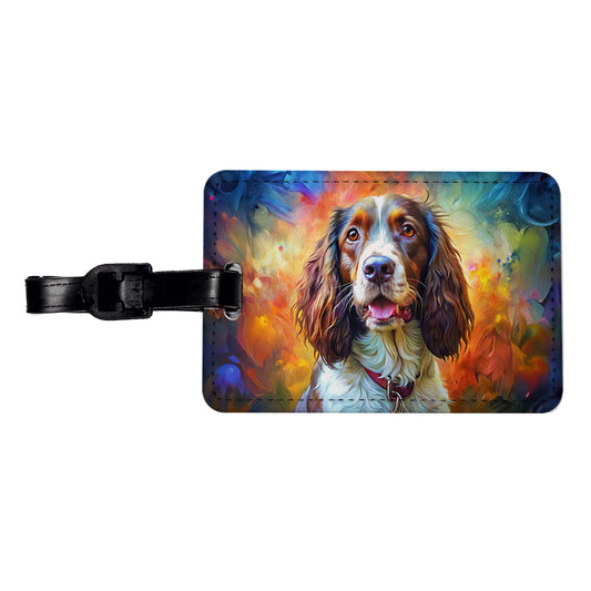 English Springer Spaniel Dog Expressionism Art Travel Faux Leather Luggage Tag