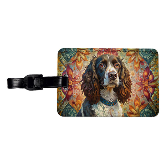 English Springer Spaniel Dog French Bohemian Art Travel Faux Leather Luggage Tag