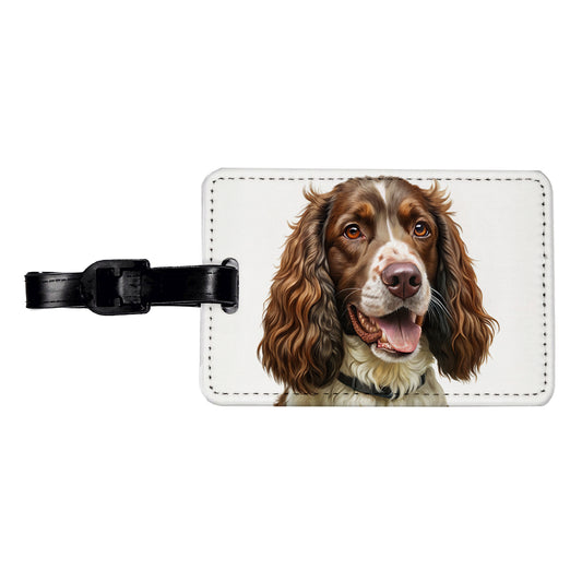 English Springer Spaniel Dog Illustration Travel Faux Leather Luggage Tag