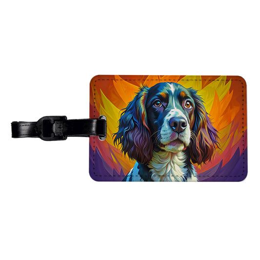 English Springer Spaniel Dog Pop Art Travel Faux Leather Luggage Tag