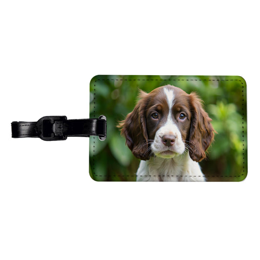 English Springer Spaniel Dog Puppy Photo Travel Faux Leather Luggage Tag
