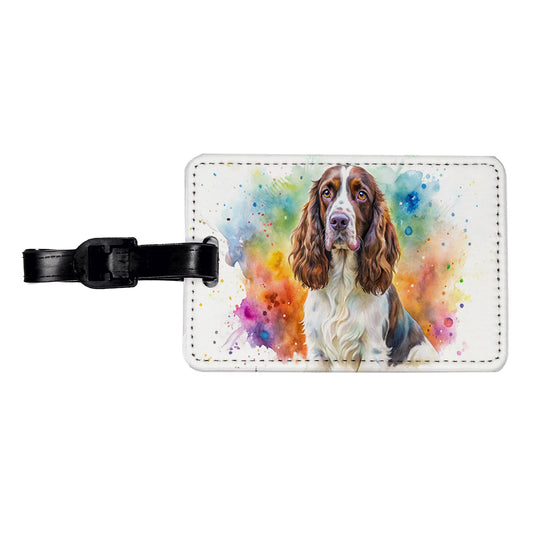 English Springer Spaniel Dog Watercolor Style Travel Faux Leather Luggage Tag