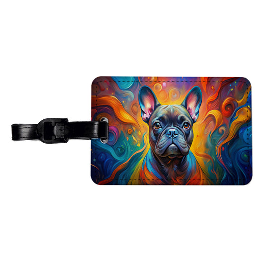 French Bulldog Frenchie Dog Abstract Art Travel Faux Leather Luggage Tag