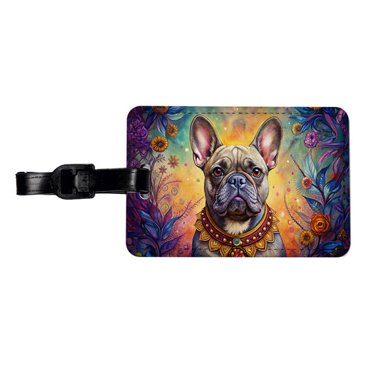French Bulldog Frenchie Dog Bohemian Art Travel Faux Leather Luggage Tag