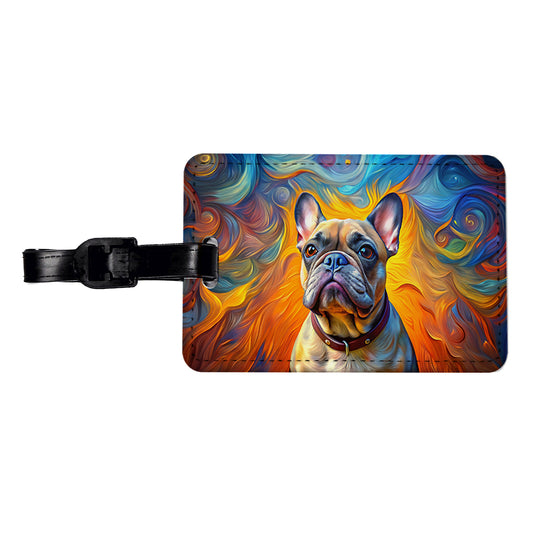 French Bulldog Frenchie Dog Expressionism Art Travel Faux Leather Luggage Tag
