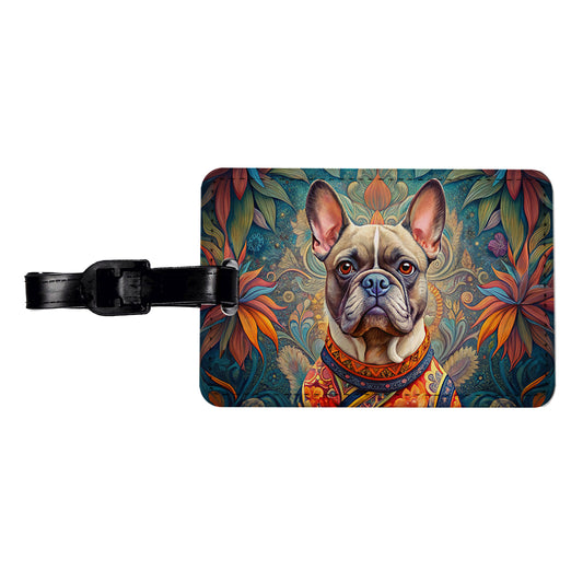 French Bulldog Frenchie Dog French Bohemian Art Travel Faux Leather Luggage Tag