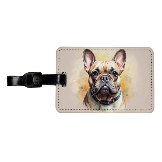 French Bulldog Frenchie Dog Illustration Travel Faux Leather Luggage Tag