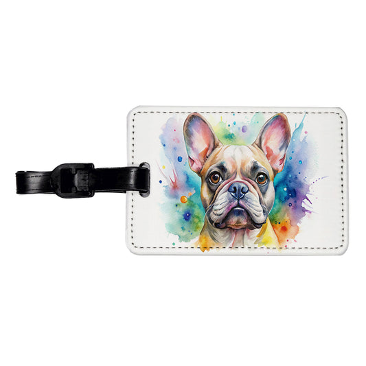 French Bulldog Frenchie Dog Watercolor Style Travel Faux Leather Luggage Tag